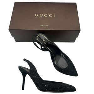 Gucci Black Crystal Embellished Satin and Suede Noah D'Orsay Slingback Size 37